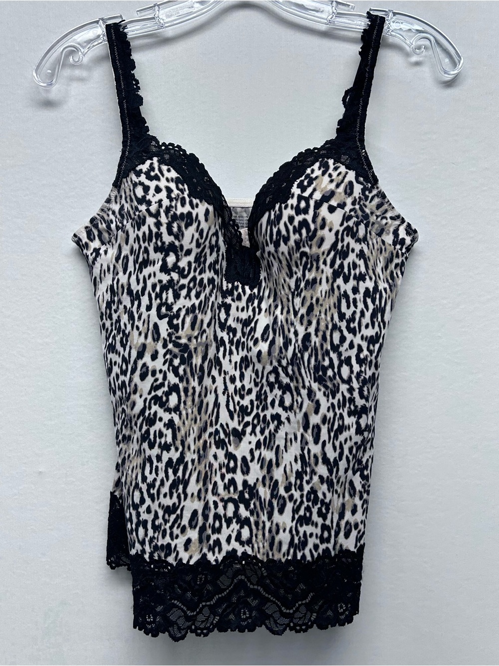 Soma 36C Leopard Print Lace Trim Cami Top - Black & Cream